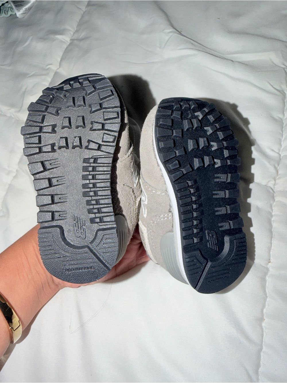 New Balance Kids Beige and White Mesh Suede Sneakers - Picture 3 of 3